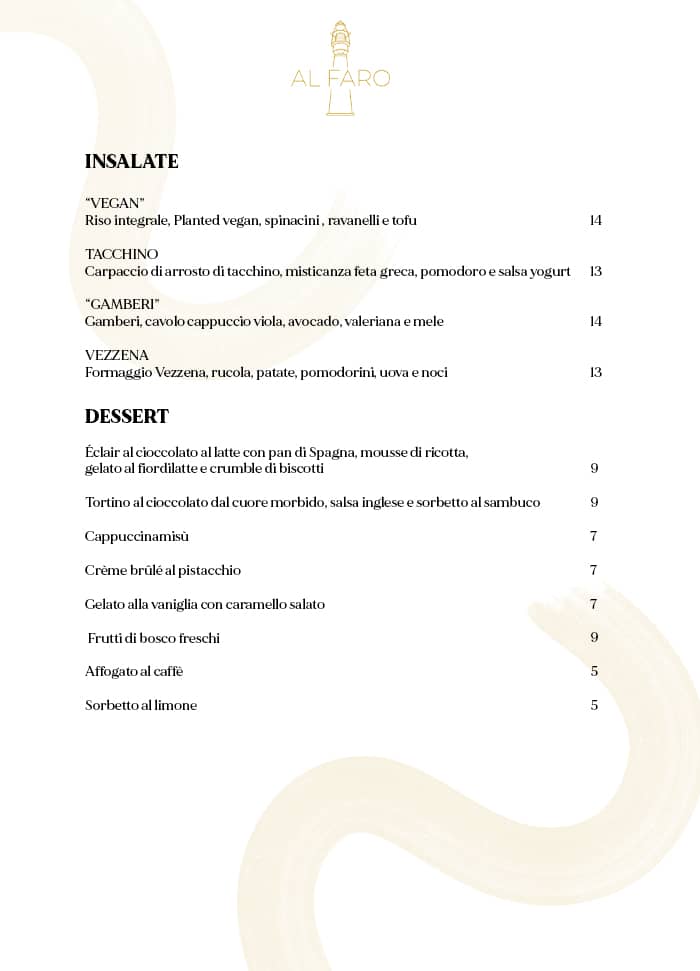 AlFaro menu 2024 - Insalate, Dessert